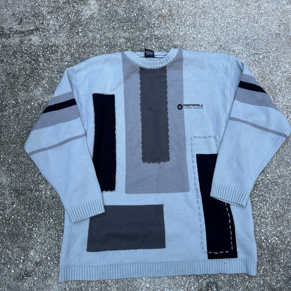 Vintage Southpole Authentic Collection Patchwork Sweater Mens XXL Blue